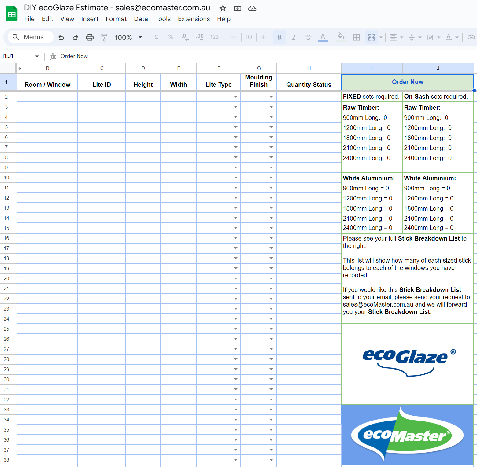 For webpage - DIY ecoGlaze Estimaing Spreadsheet
